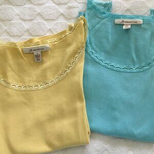 JM Collection lace trim cotton tank tops (2), sz M